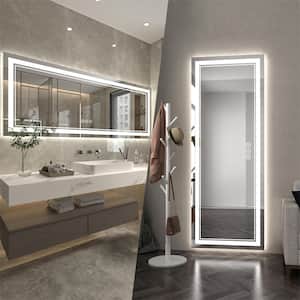 84 in. W x 32 in. H Oversized Rectangular Frameless Anti-Fog Wall Bathroom Vanity Mirror in Silver