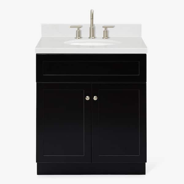Hamlet 30 in. W x 22 in. D x 36 in. H Single Freestanding Bath Vanity in Black with Carrara White Qt. Top
