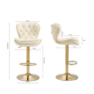 Button-dotting Tufted Cream Swivel Height Adjustable Lifting Velvet Upholstered Bar Stools with Footrest (Set of 2)