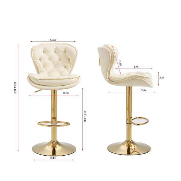 Clihome Button-dotting Tufted Cream Swivel Height Adjustable Lifting Velvet Upholstered Bar Stools with Footrest (Set of 2)