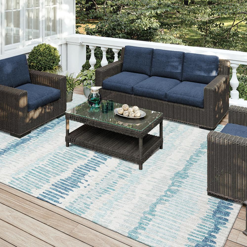 Blue Chenille Flat Woven Non-Slip Rectangular Rug 3' x 5'