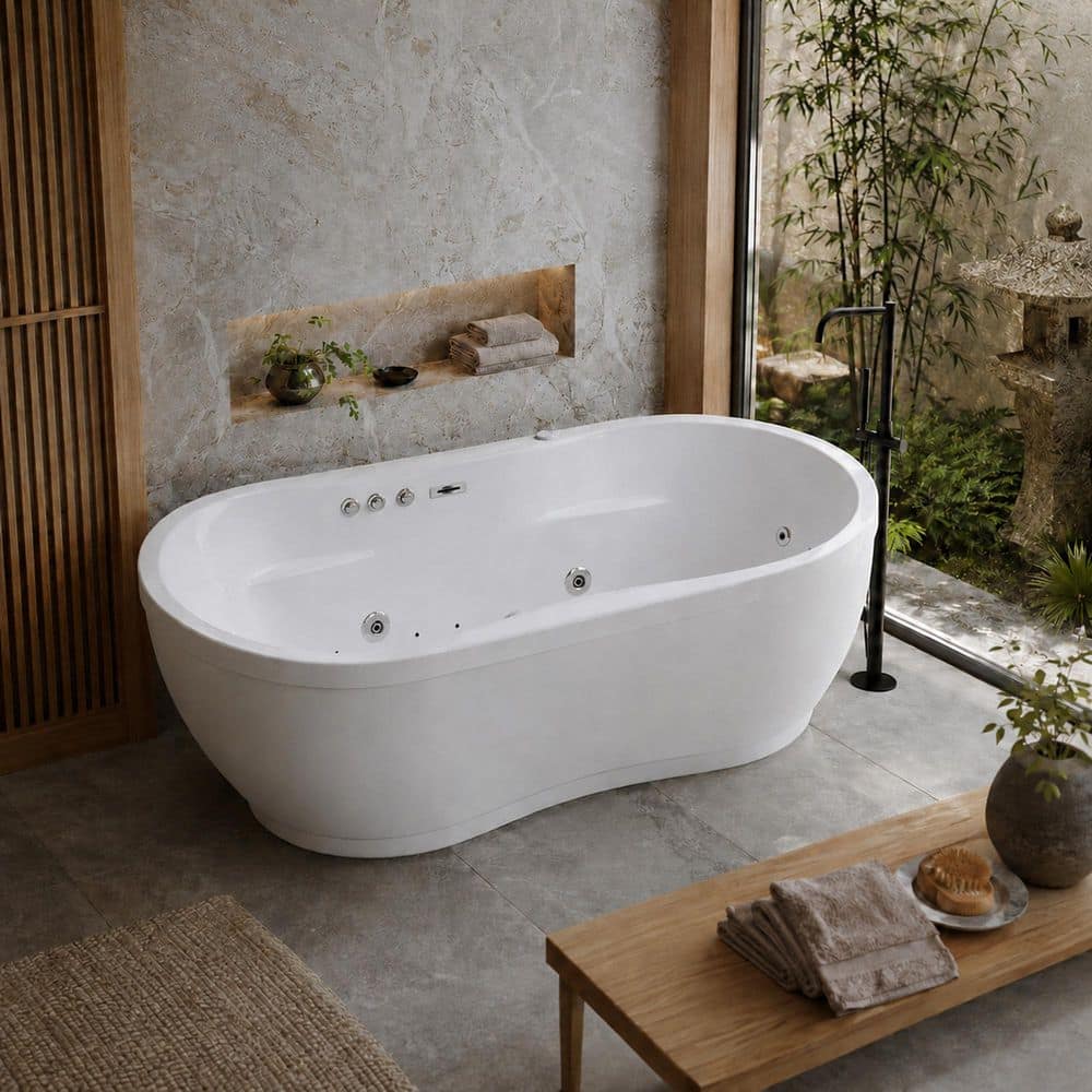 ANZZI 71 in. L x 36 in. W Whirlpool Bathtub with Center Drain in