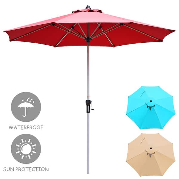 Costway 9 ft. Aluminum Market Push-Up Patio Umbrella in Burgundy