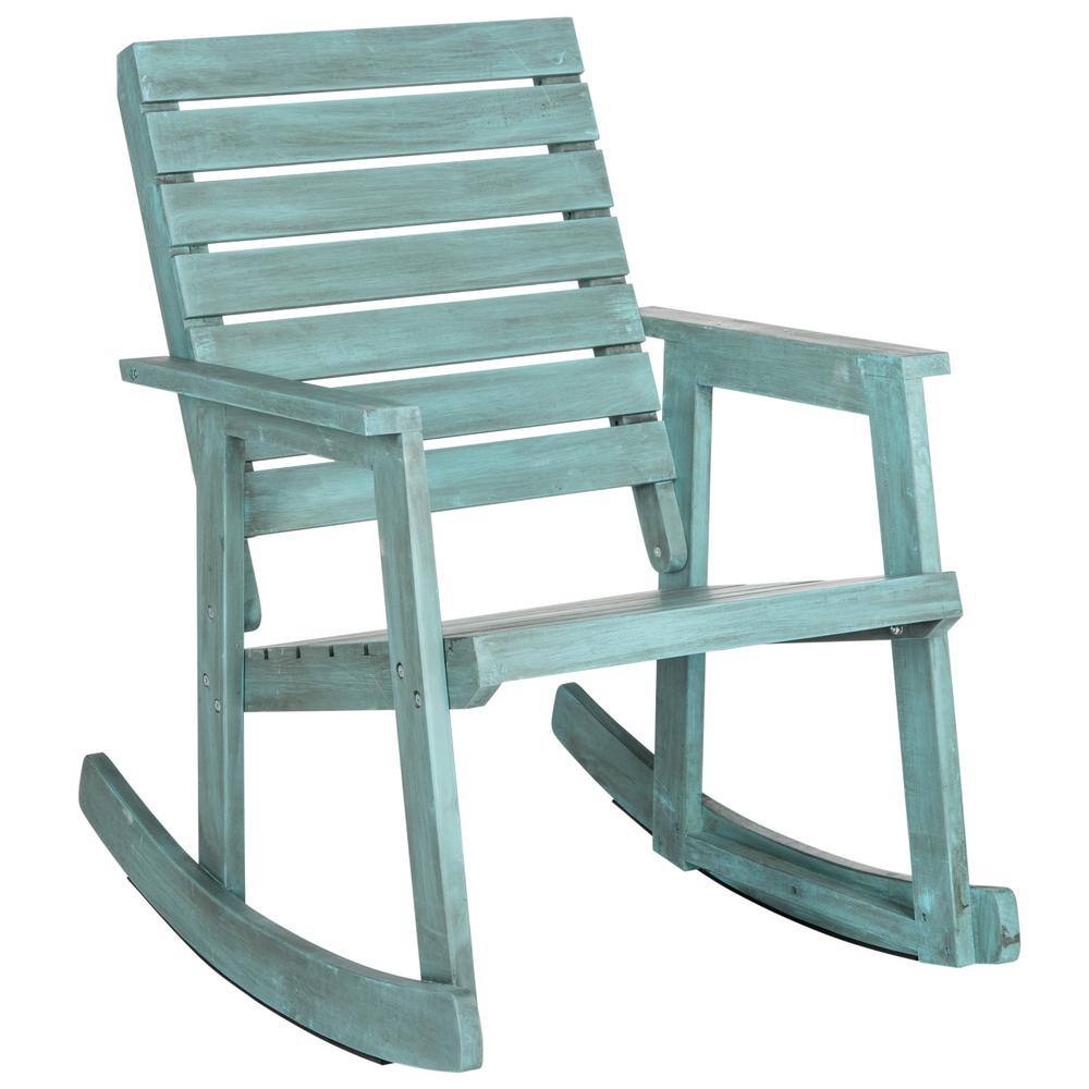 Coastal Blue Acacia Wood Rocking Chair with Arms