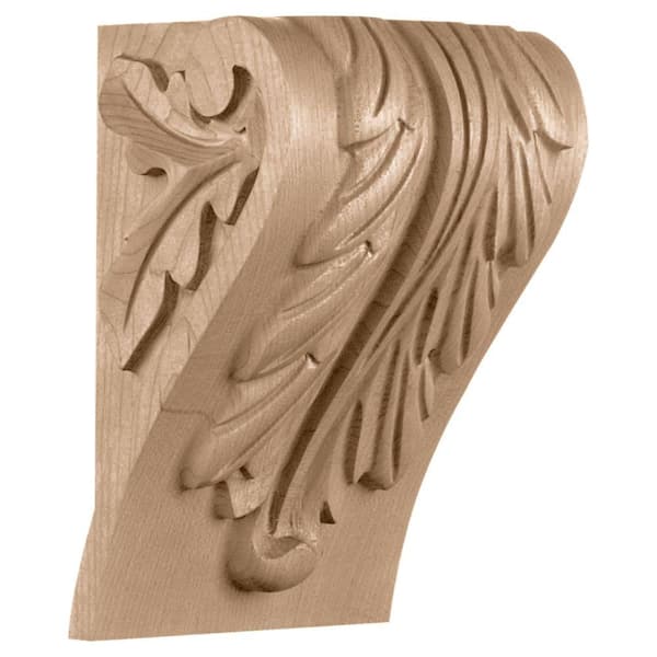 Ekena Millwork 5-1/4 in. x 4-1/2 in. x 7-1/3 in. Maple Small Block Acanthus Leaf Corbel