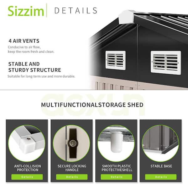 Sizzim 10 ft. W x 8 ft. D Metal Storage Shed for Garden and
