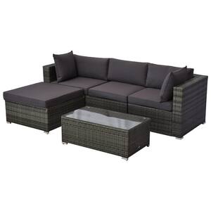 5-Piece Wicker Outdoor Patio Couch Sectional Set with Charcoal Gray Cushions