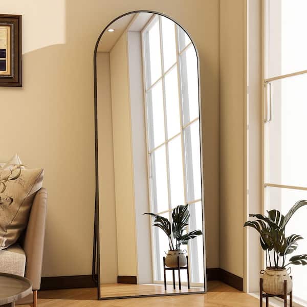 Arched Modern Aluminum Alloy Framed Black Full Length Floor Mirror Wall Mirror 24 in. W x 65 in. H