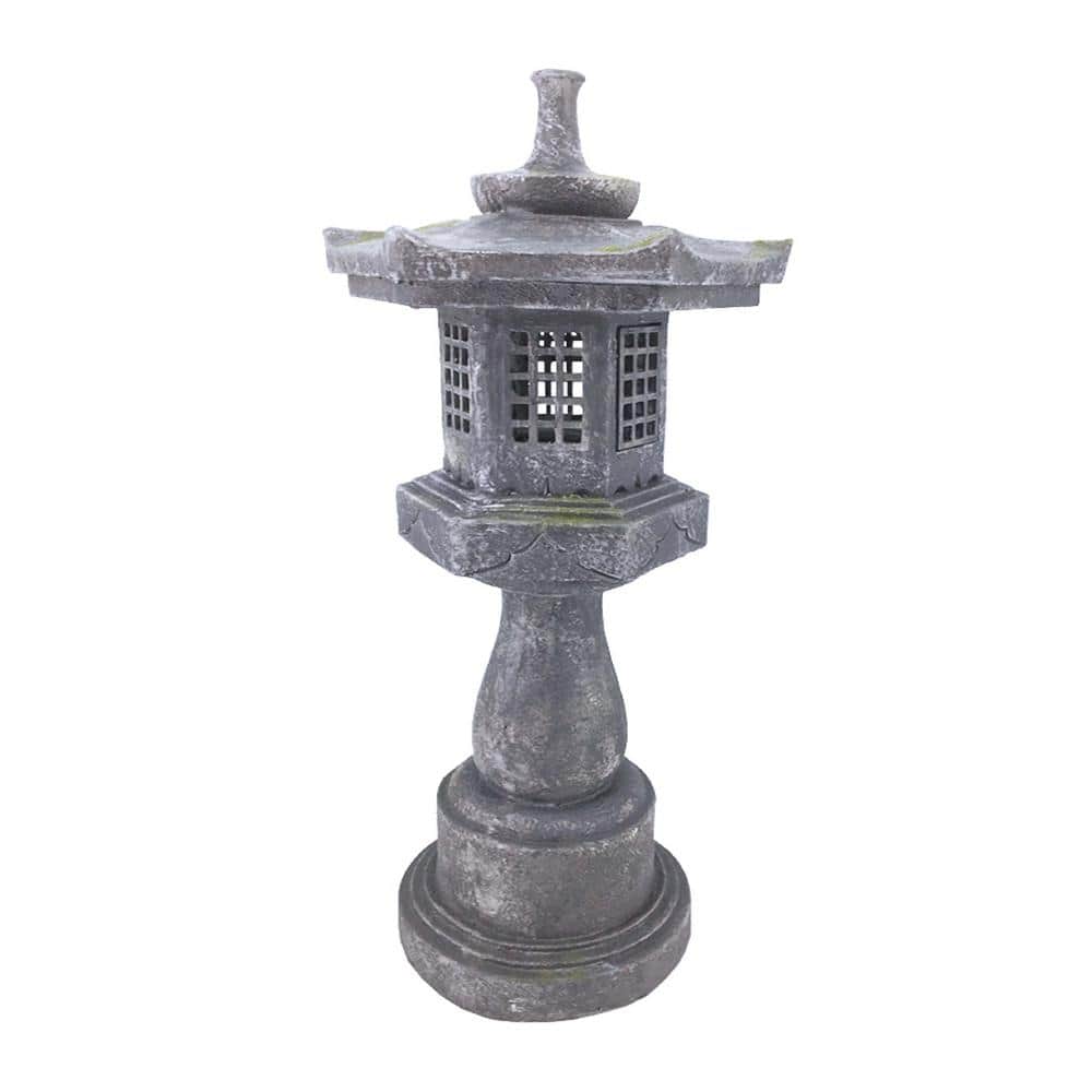 38-Inch Grey Stone Pagoda Lantern with Magnetic Door