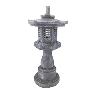 38 in. Grey Stone Pagoda Lantern Garden Statue