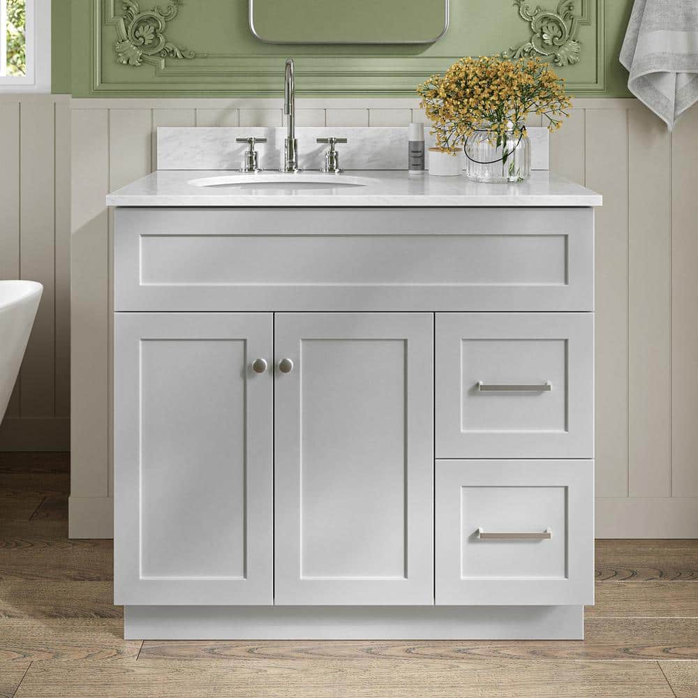 Hamlet 37" Grey Freestanding Single Sink Vanity with Carrara Marble Top