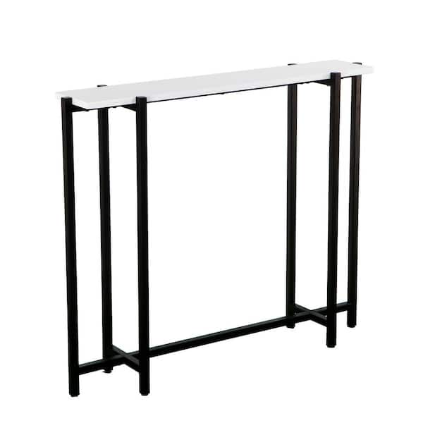 Southern Enterprises Michaelson 36 in. High Gloss White/Black Rectangle Composite Console Table