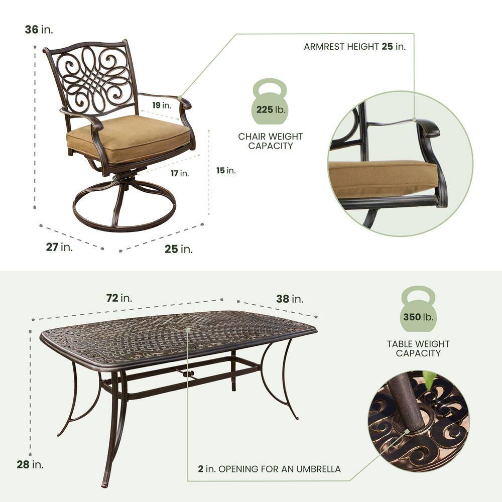 Bronze 7-Piece Outdoor Dining Set with Beige Cushions