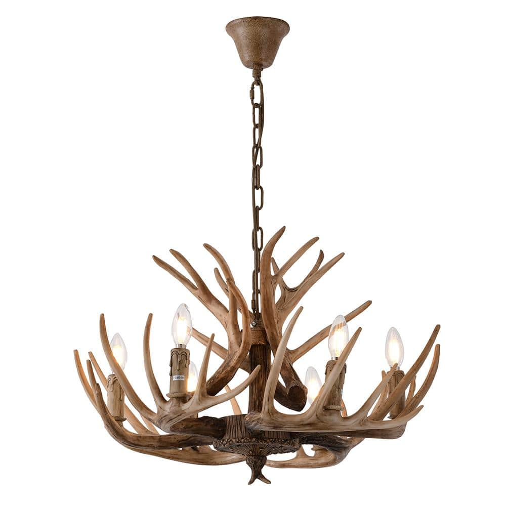 Marcus 6-Light Brown Antler Pendant Light IL07 - The Home Depot