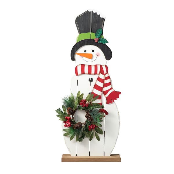 Glitzhome 36 in. H Christmas Wooden/Metal Snowman Porch Decor with ...