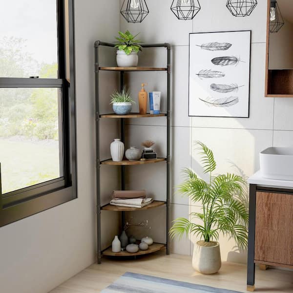 63.75 in. Copper Metal 5-shelf Corner Bookcase