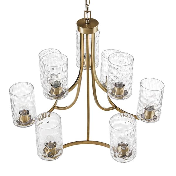 HAMPTON HILL Opulentia 9-Light Antique Brass Round Tiered Chandelier