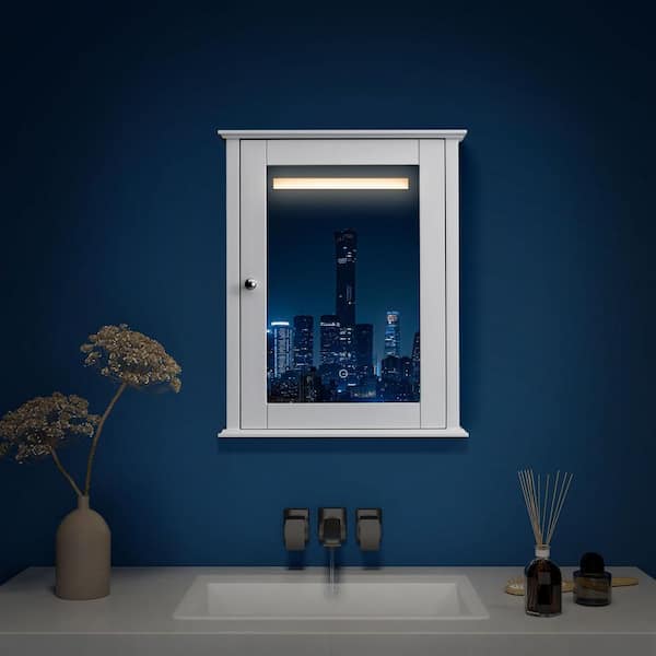 SJ STAR&JANE Kaia 24 in. W x 6.3 in. D x 29.5 in. H Bathroom Storage Wall Cabinet in White with Mirror Assembled