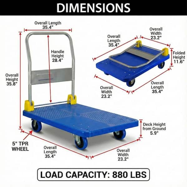 Miscool 880 lbs. Blue Heavy-Duty Steel Platform Truck Dolly