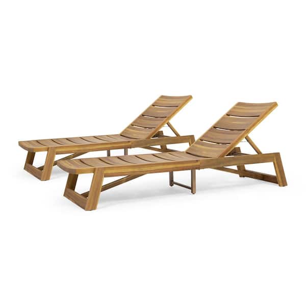 Unbranded Acacia Wood Chaise Lounge (Set of 2)-Durable Outdoor Furniture Teak Finish 12.5" H x 26 in. W x 78.75 in. D Patio Garden