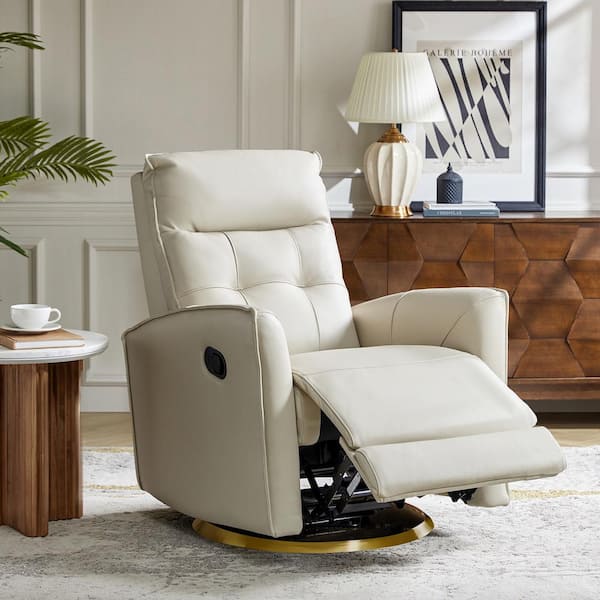 JAYDEN CREATION Felix Beige 30 W Genuine Leather Swivel Rocker