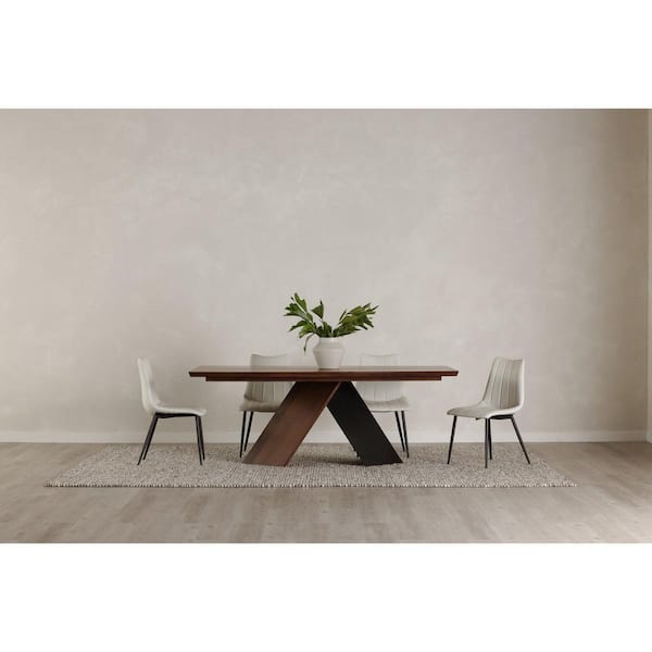 Cameron Contemporary Brown Solid American Walnut Wood 80 in. Iron Cross Legs Dining Table, (Seats-10)