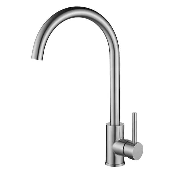 Single Handle High Arc Deck Mount Standard Kitchen Faucet Stainless Steel in Brushed Nickel