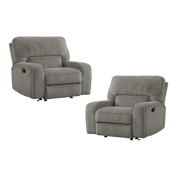 EVERGLADE HOME Amite 45 in. W Mocha Square Arm Chenille Straight Reclining Chair (Set of 2)