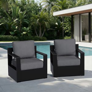2-Piece Aluminum Outdoor Lounge Chair Set with Gray 6 in. Cushions