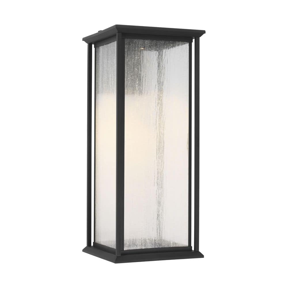 Audley 24 in. Textured Black with Distressed Seeded Glass Panels Outdoor Hardwired Lantern Sconce with Integrated LED price history on PriceWatchPro