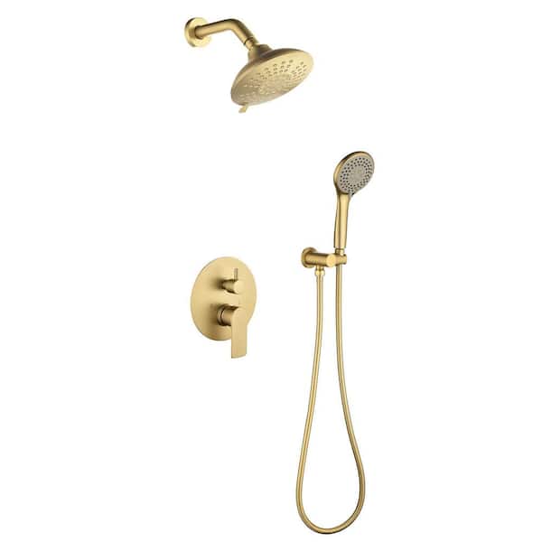 WANMAI Double Handle 5-Spray Wall Mount Shower Faucet 1.8 GPM with Pressure Balance Brass Shower System in. Brushed Gold