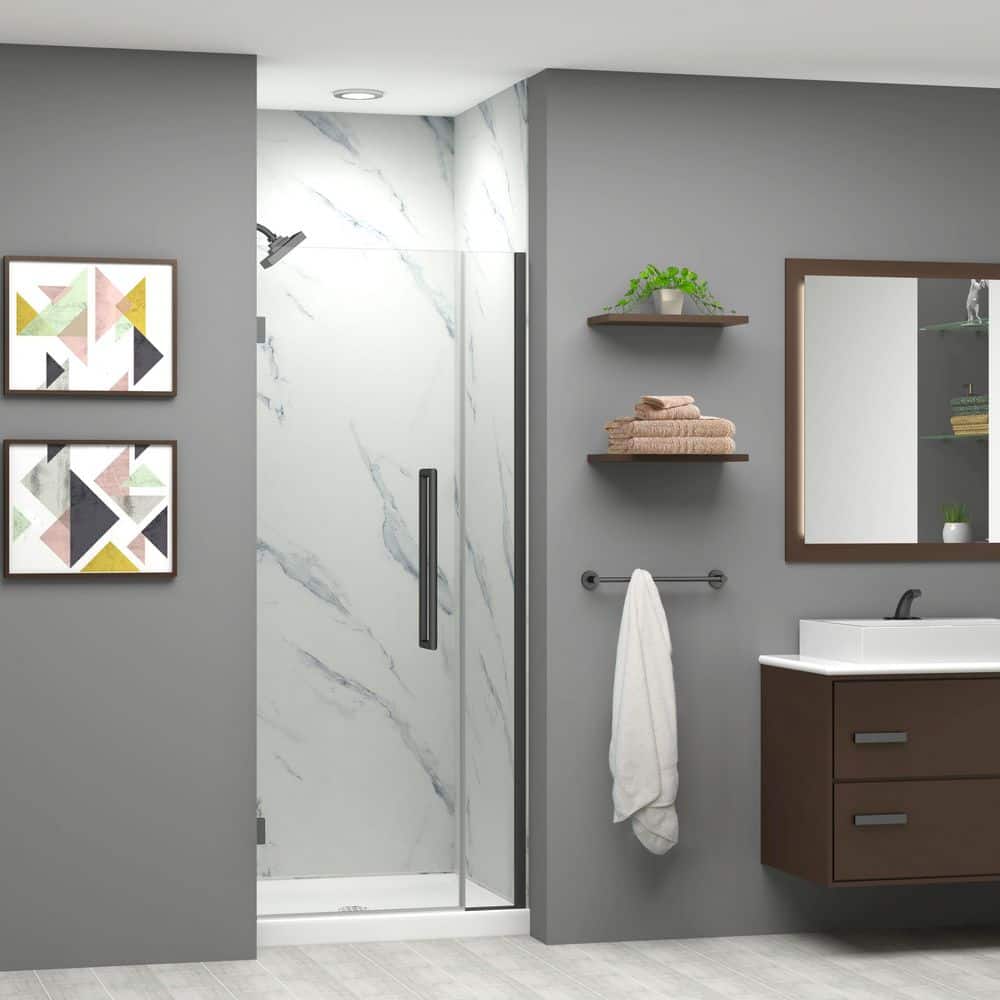 Elizabeth 30.5 in. W x 76 in. H Hinged Frameless Shower Door in Matte Black with Clear Glass price history on PriceWatchPro