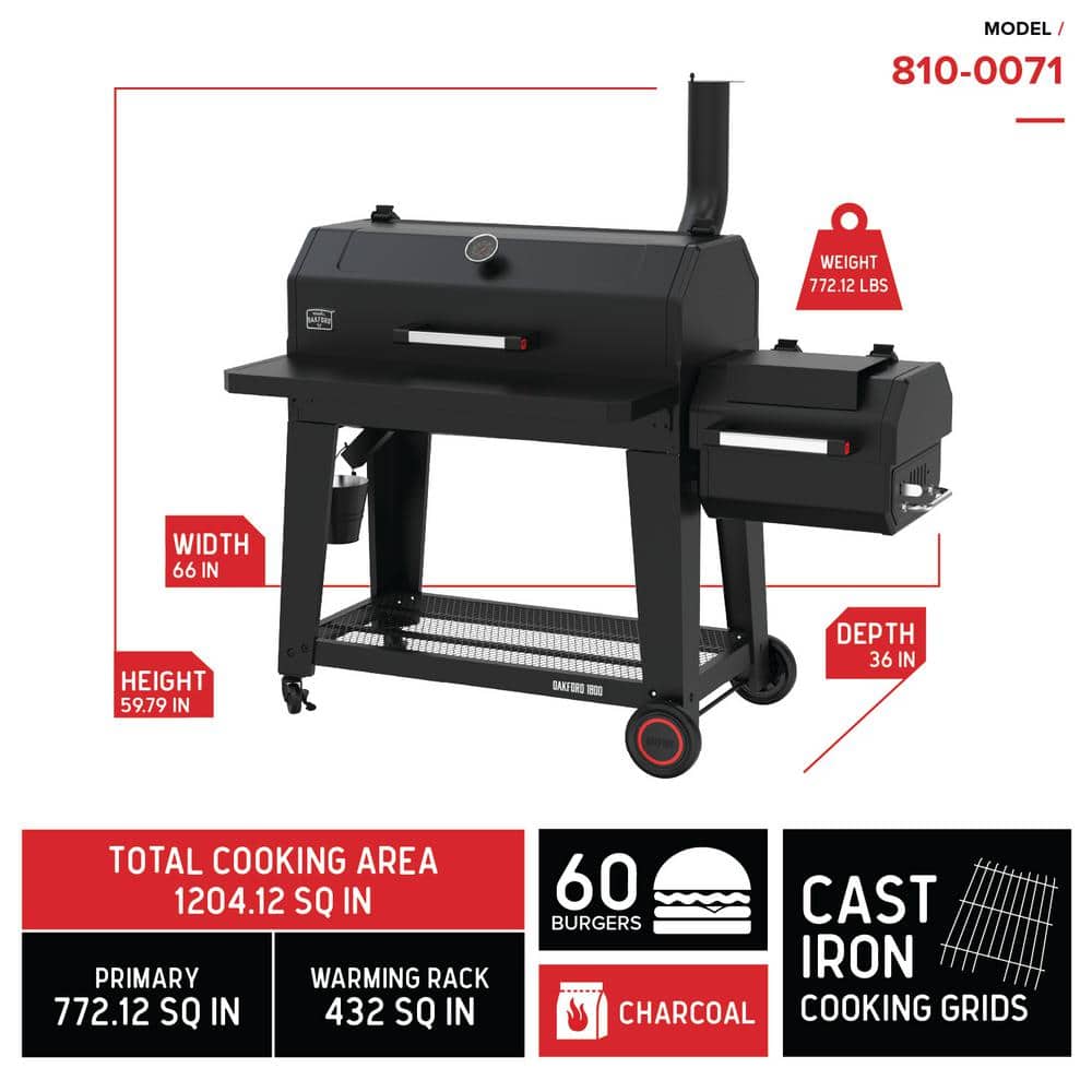 Oakford 1150 Reverse Flow Offset Smoker Charcoal Grill in Black - Thumbnail 5