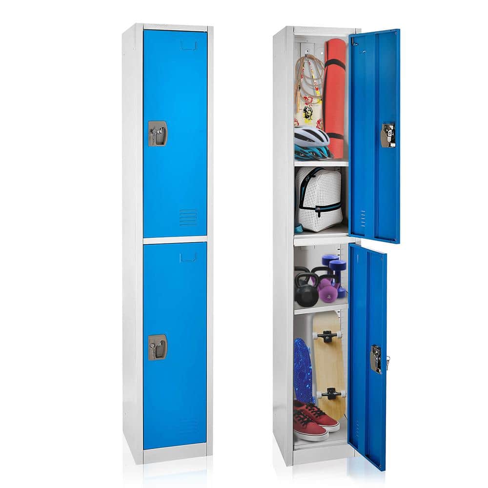 72'' Blue Steel 2-Tier Freestanding Office Locker Set with Adjustable Shelving