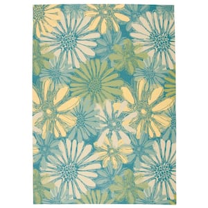 Home and Garden Daisies Blue 10 ft. x 13 ft. Floral Contemporary Indoor/Outdoor Area Rug