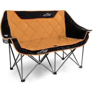 Oversized Fully Padded Camping Chair Folding Loveseat Camping Couch Double Duo Chair with Cup Hold, Orange
