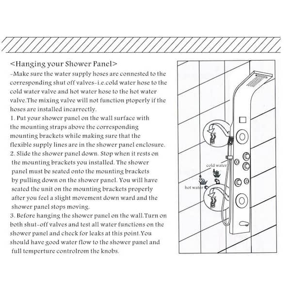 53 in. 10-Jet Shower Panel System in Brushed Nickel with LED Rainfall Waterfall Shower Head Handshower and Tub Spout 53 in. 10-Jet Shower Panel System in Brushed Nickel with LED Rainfall Waterfall Shower Head Handshower and Tub Spout