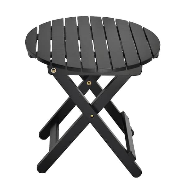 BplusZ 19 in. H Black Round Wood Outdoor Adirondack Portable Folding Side Table