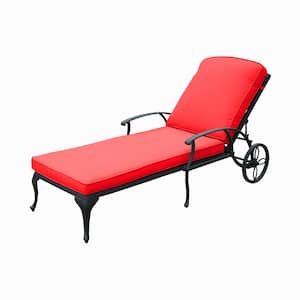Serga Black 1-Piece Metal Outdoor Patio Chaise Lounge with Red Cushions