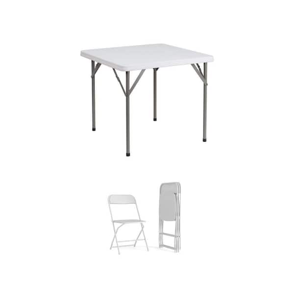 Elon 34.25 in. White Plastic Folding Table and Hercules Big Tall Plastic Folding Chairs (4-Count)