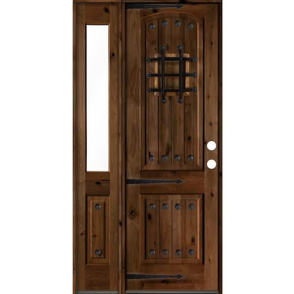 Krosswood Doors 44 in. x 96 in. Mediterranean Knotty Alder Left-Hand/Inswing Clear Glass Provincial Stain Wood Prehung Front Door
