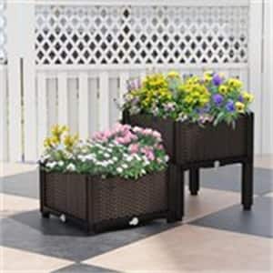 Outdoor 2 Set Brown Plastic Planter Vertical Elevated Raised Garden Bed Planter Box Kit for Backyard Patio