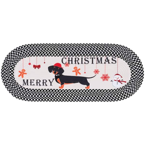 Braided PostersIvory/Black 2 ft. x 3 ft. Machine Washable Merry Christmas Dachshund Oval Area Rug