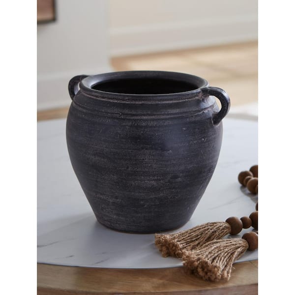 Meadie 10 in. H Black Terra Cotta Amphora Decorative Vase