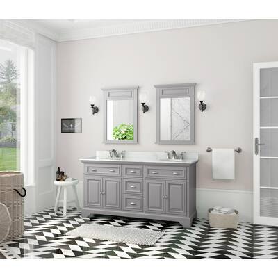 Sadie 67 in. W Dove Grey Double Bath Vanity with Natural White Marble Vanity Top with Undermount Sinks