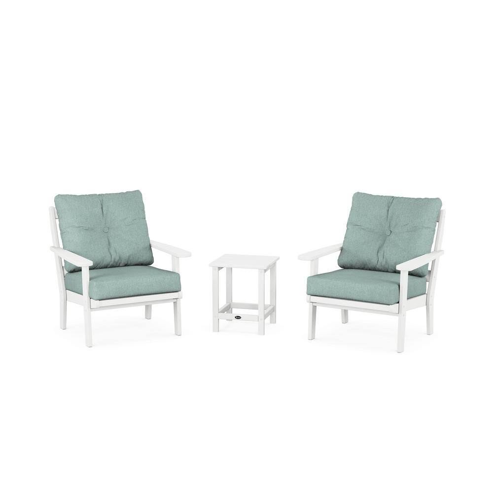 Cape Cod Classic White 3-Piece Plastic Patio Conversation Set in Glacier Spa Cushions price history on PriceWatchPro
