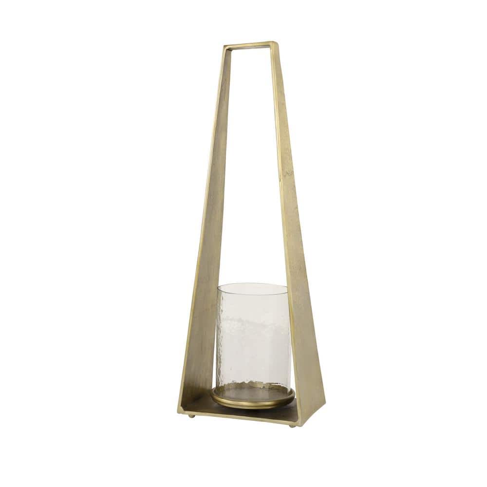 Large Gold Metal and Glass Hurricane Candle Lantern