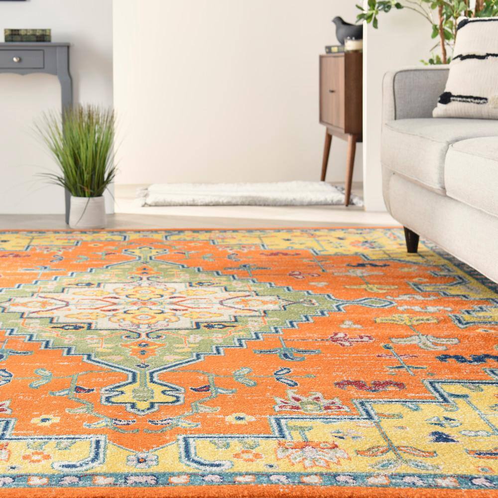 Allure Boho Medallion 5' x 7' Orange Multicolor Easy-Care Area Rug