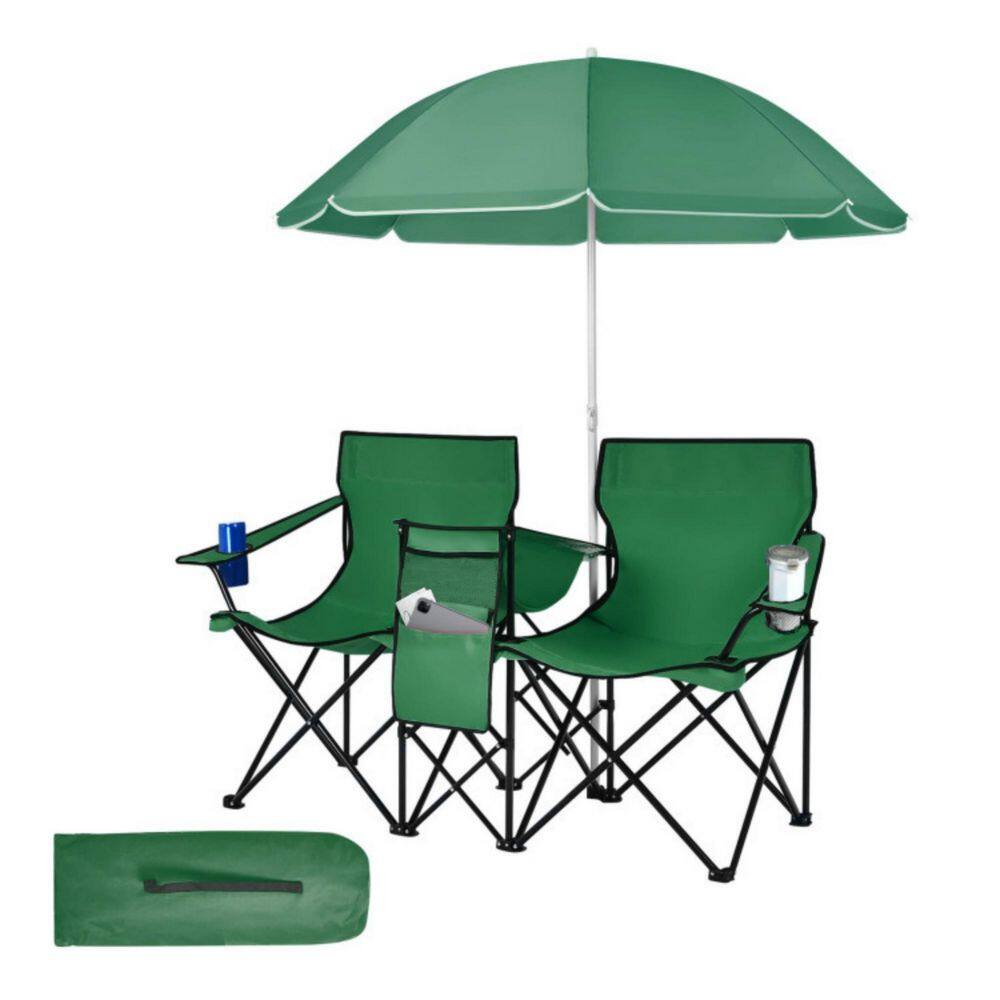Green Outdoor Camping Double Chair Folding Beach Chair with Removable Umbrella price history on PriceWatchPro