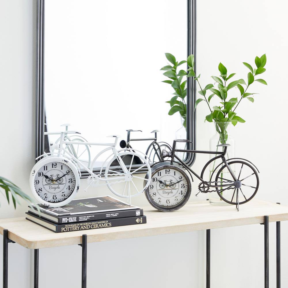 Country Cottage Black and White Metal Bicycle Clock Set